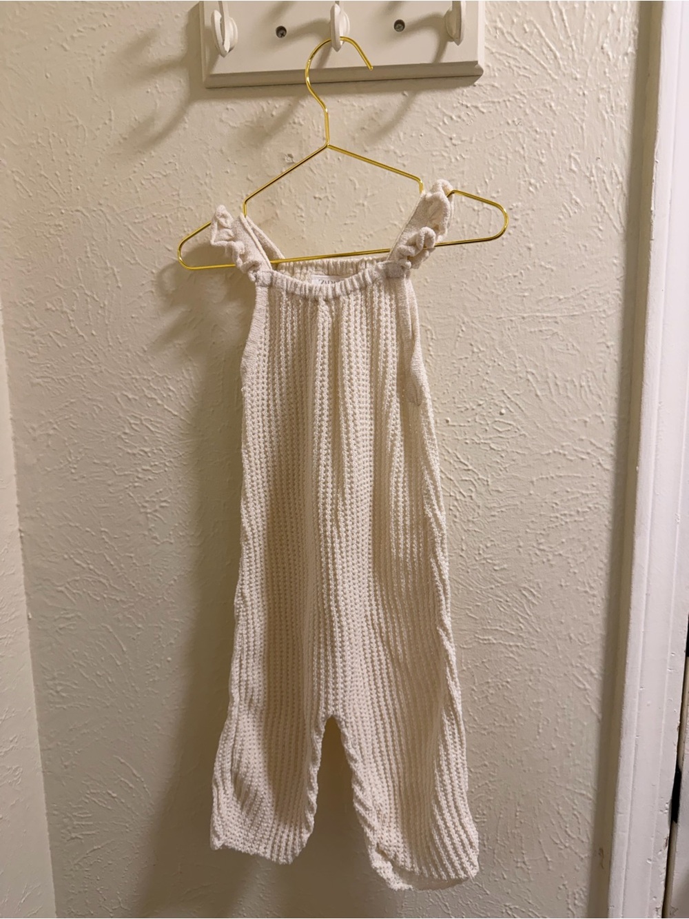 Zara Cream Knit Romper with Tie Shoulder Straps